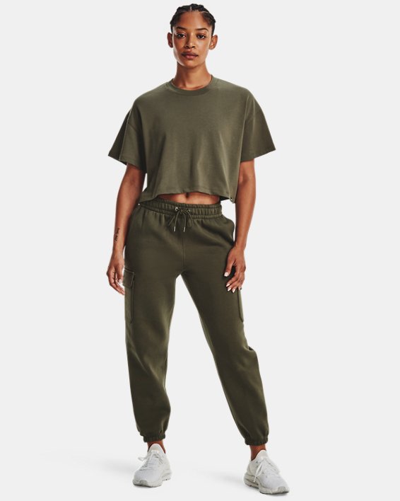 Women's UA Essential Fleece Playback Cargo Pants, Green, pdpMainDesktop image number 2